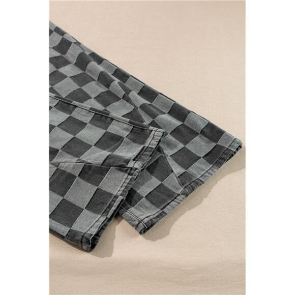 Dark Grey Checkered Light Washed Wide Leg Jeans - Picture 7 of 16